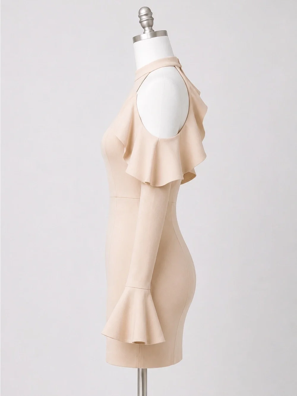 Free People Almond Sweet Talk Statement Ruffle Cocktail Holiday Party Mini Dress
